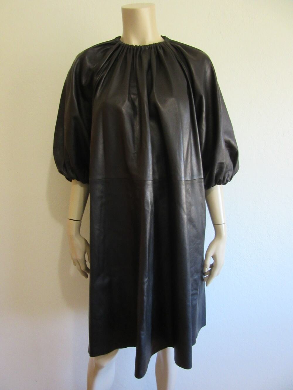 ARKET Black Chrome Free Leather (8-10) EU40 Puffy Sleeves Gathered Collar Dress